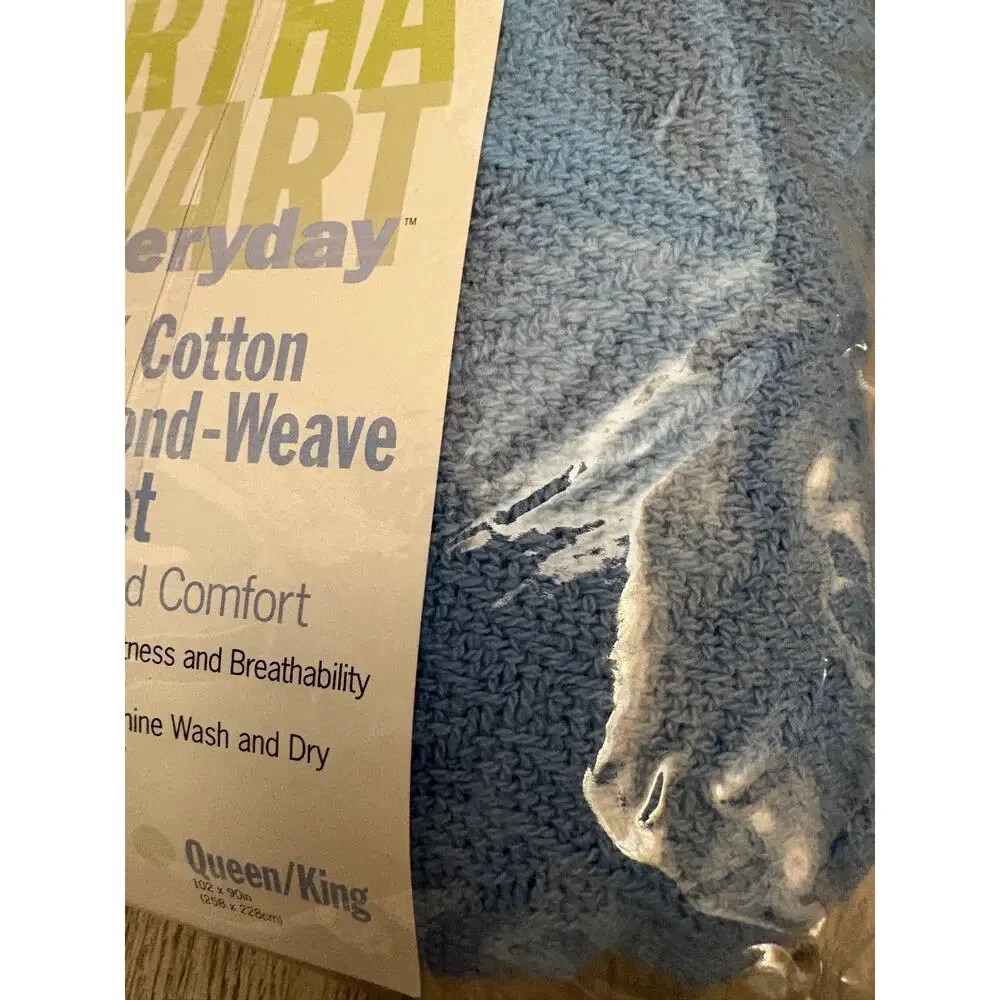 Martha Stewart Everyday 100% Cotton Diamond Weave Blanket Twin Blue New